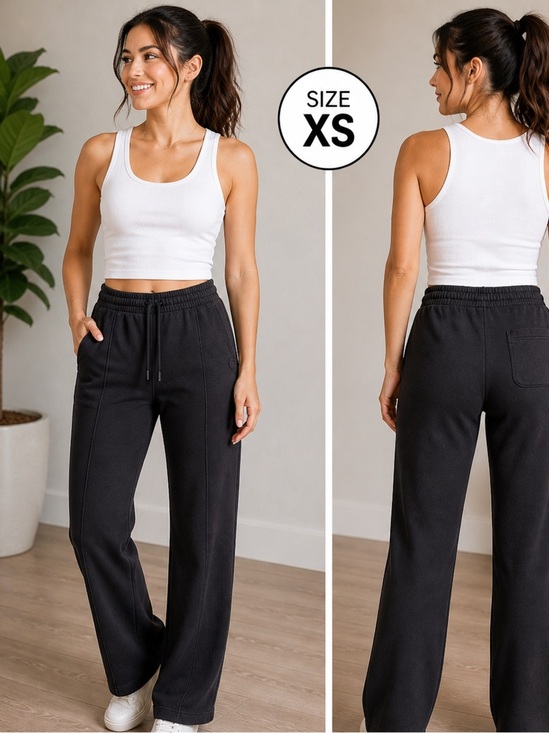 Pants - Wide-Leg Black Drawstring Jogger Pants for Women XS 24in waist